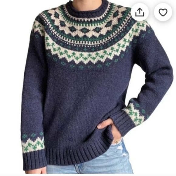 L.L. Bean Sweaters - LL Bean Blue Wool Fair Isle Sweater L